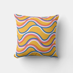 Wavy Summer Stripes Throw Pillow