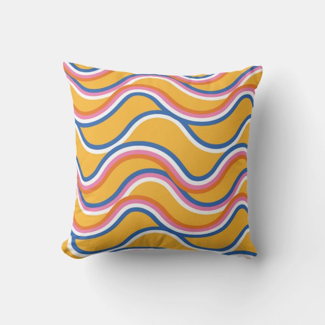 Wavy Summer Stripes Throw Pillow (Front)