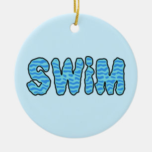 Wavy Swim T-Shirt Ceramic Ornament