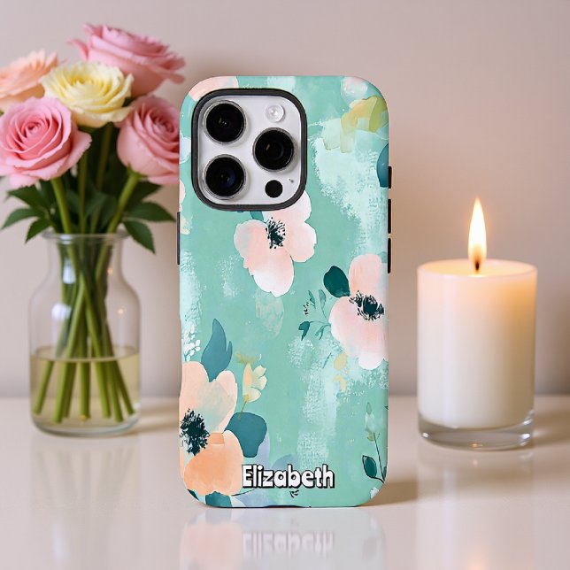 Wavy Teal and Pink Flowers Case-Mate iPhone Case (Creator Uploaded)