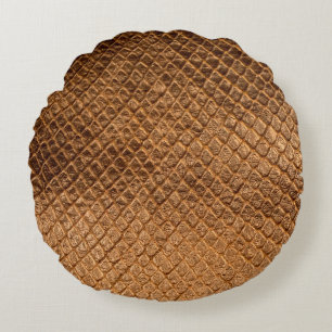 Wavy texture background bronze snake leatherleathe round pillow