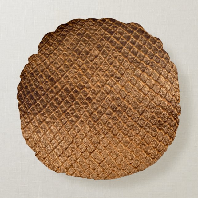 Wavy texture background bronze snake leatherleathe round pillow (Front)