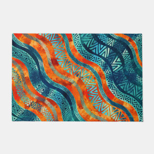 Wavy Tribal  Ethnic Boho Pattern Doormat