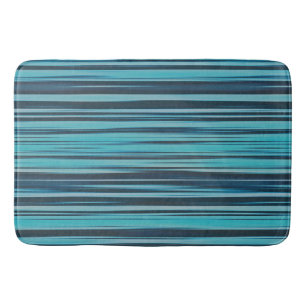 Wavy Turquoise and Blue Stripes Bath Mat