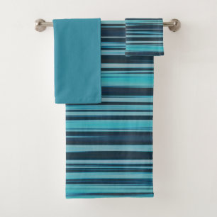 Wavy Turquoise and Blue Stripes Bath Towel Set