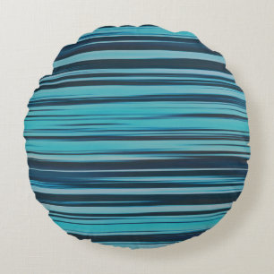 Wavy Turquoise and Blue Stripes Round Pillow