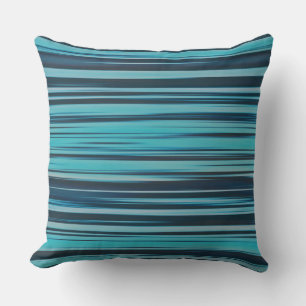 Wavy Turquoise and Blue Stripes Throw Pillow