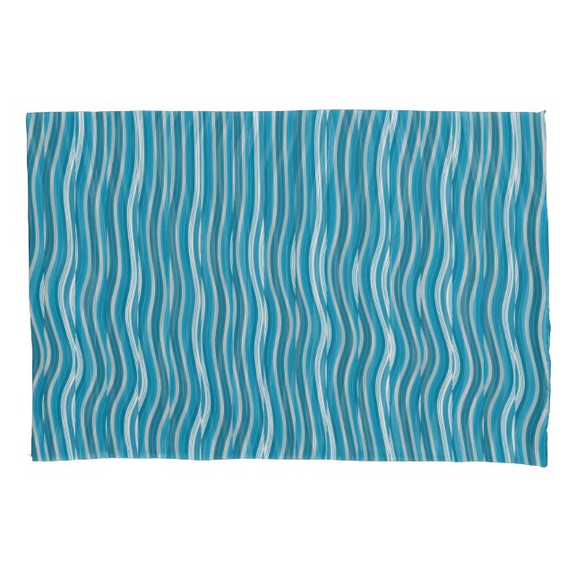 Wavy Turquoise and White Stripes Pillowcase (Front)