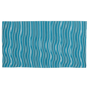 Wavy Turquoise and White Stripes Pillowcase