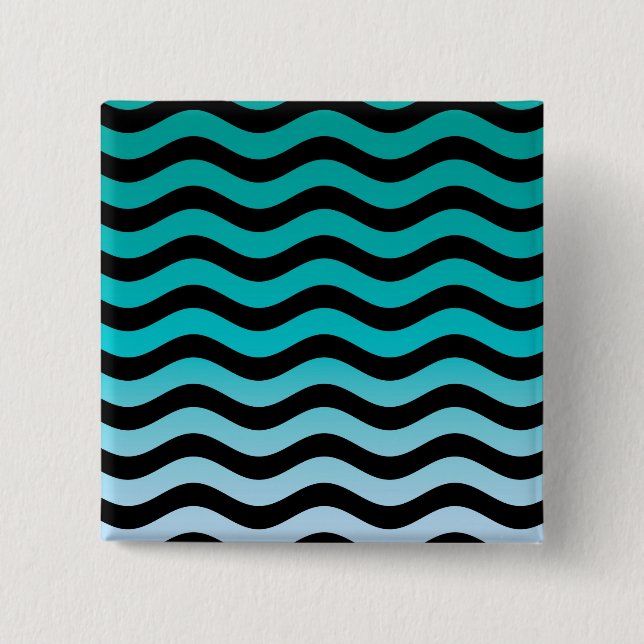 Wavy Turquoise Stripes Pattern 2 Inch Square Button (Front)
