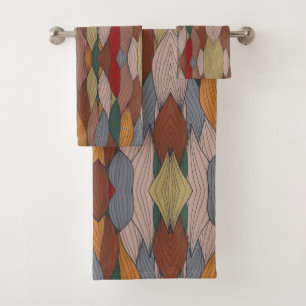 Wavy Unique Pattern with Pink Orange Brown Green Bath Towel Set