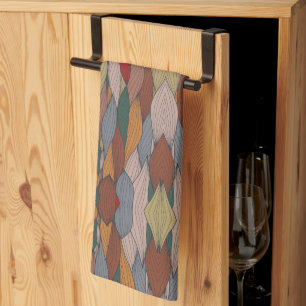 Wavy Unique Pattern with Pink Orange Brown Green Kitchen Towel