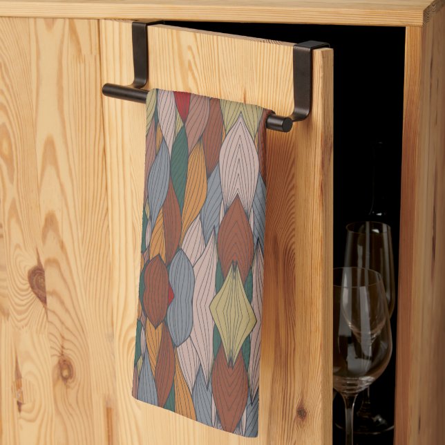 Wavy Unique Pattern with Pink Orange Brown Green   Kitchen Towel (Thirds Fold)
