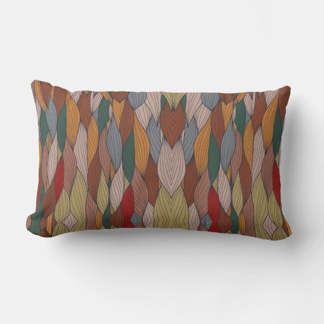 Wavy Unique Pattern with Pink Orange Brown Green   Lumbar Pillow (Front)