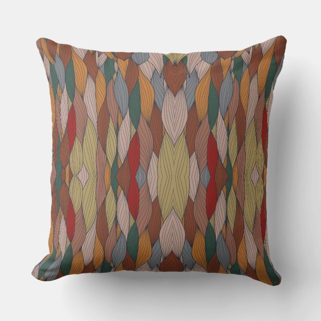 Wavy Unique Pattern with Pink Orange Brown Green   Throw Pillow (Front)
