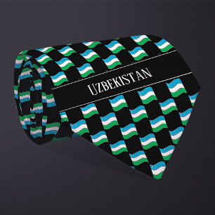 Wavy Uzbekistan Flag Pattern Tie
