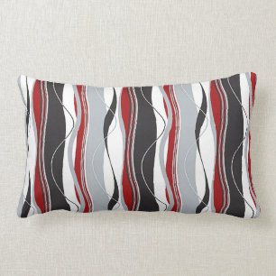 Wavy Vertical Stripes Red Black White & Grey Lumbar Pillow