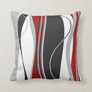 Wavy Vertical Stripes Red Black White & Grey Throw Pillow