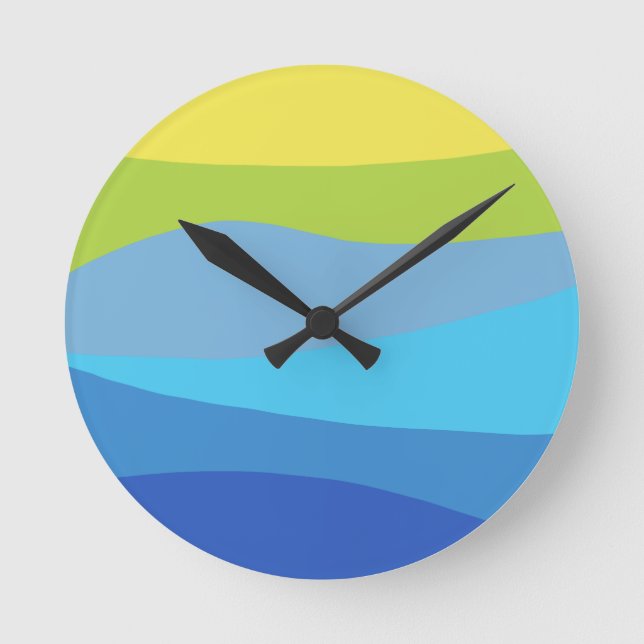 Wavy Vibrant Colourful Design Blue Green Yellow Round Clock (Front)