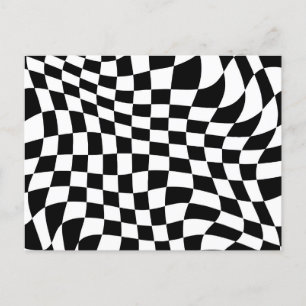 Wavy Warped Black and White Checks Postcard
