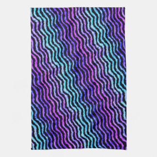 wavy watercolor - cyan and purple : kitchen towel