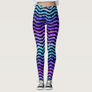 wavy watercolor - cyan and purple : leggings