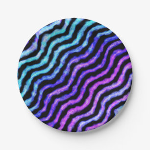 wavy watercolor - cyan and purple : paper plate