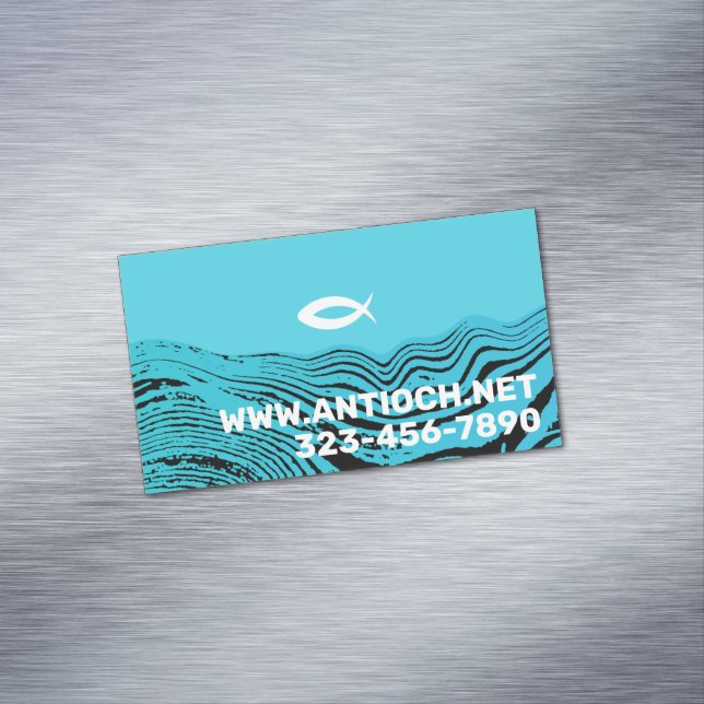 Wavy Waters Jesus Fish Magnetic Business Card (In Situ)