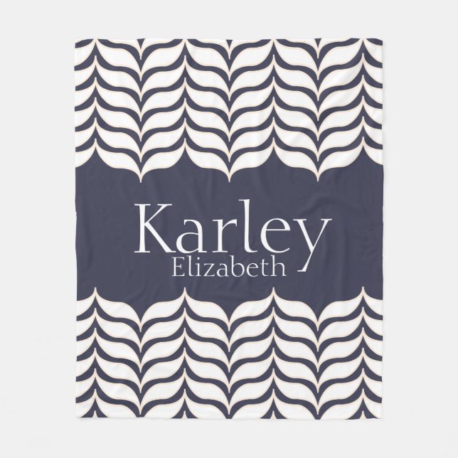 Wavy White Chevrons Pretty Personalized Fleece Blanket (Front)