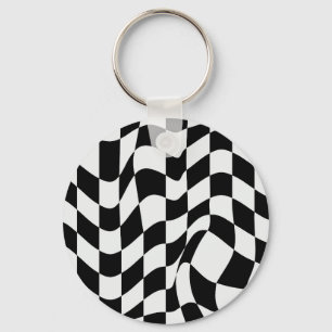 Wavy White over black modern pattern  Keychain