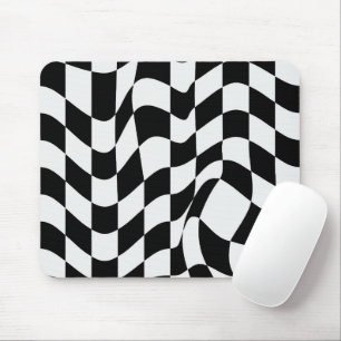 Wavy White over black modern pattern  Mouse Pad