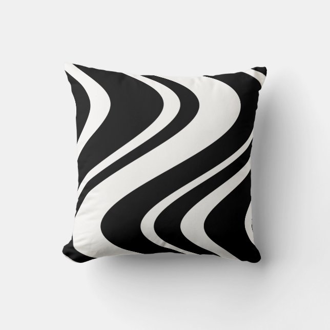 Wavy Zebra Stripe Pillow - black and white (Front)