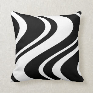 Wavy Zebra Stripe Pillow - black and white