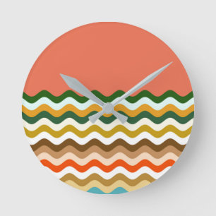 Wavy Zigzag Multicolor Pattern Round Clock