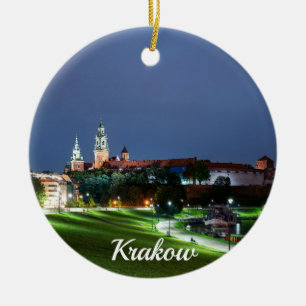 Wawel castle at night in Krakow, Poland Ceramic Ornament