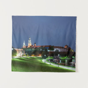 Wawel castle at night in Krakow, Poland Tapestry