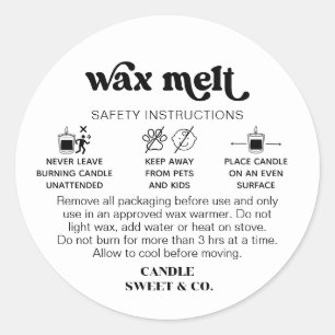 Wax Melt Warning    Candle Burning Instructions Classic Round Sticker