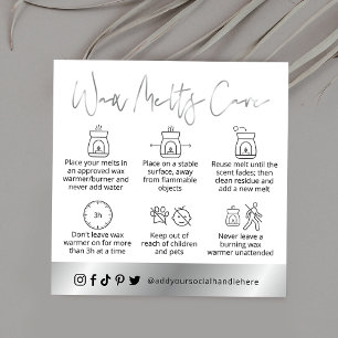 Wax Melts Safety Guide White & Silver Logo Card