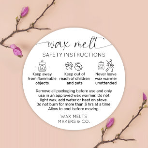 Wax Melts Warning Label Modern Script Black White