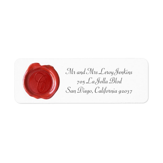 Wax Monogram Address Labels - Script C (Front)