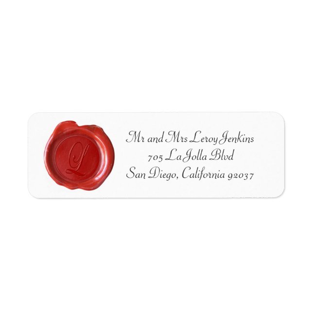 Wax Monogram Address Labels - Script L (Front)
