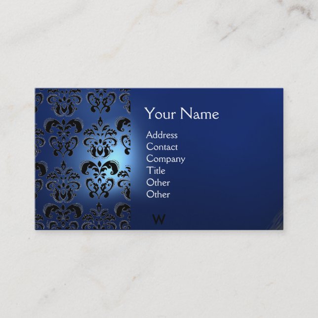 WAX SEAL DAMASK  MONOGRAM blue Business Card (Front)
