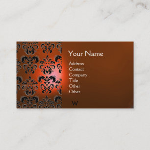 WAX SEAL DAMASK  MONOGRAM orange Business Card