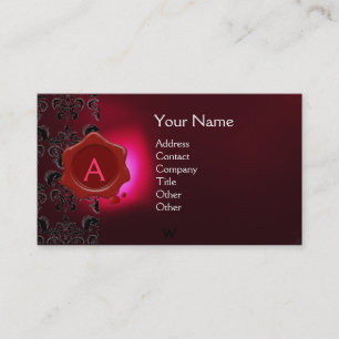 WAX SEAL DAMASK MONOGRAM pink burgundi Business Card