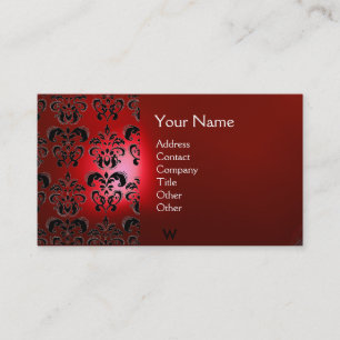 WAX SEAL DAMASK MONOGRAM red Business Card