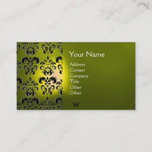 WAX SEAL DAMASK MONOGRAM yellow Business Card