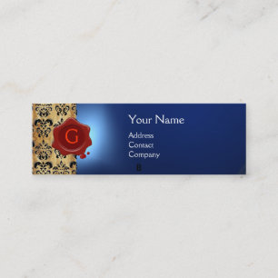 WAX SEAL DAMASK PARCHMENT MONOGRAM blue Mini Business Card