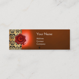WAX SEAL DAMASK PARCHMENT MONOGRAM orange Mini Business Card