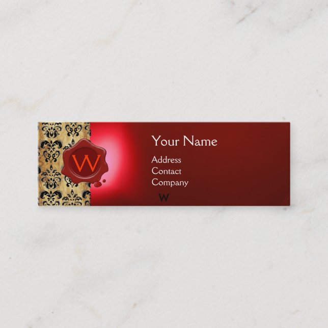 WAX SEAL DAMASK PARCHMENT  MONOGRAM red Mini Business Card (Front)