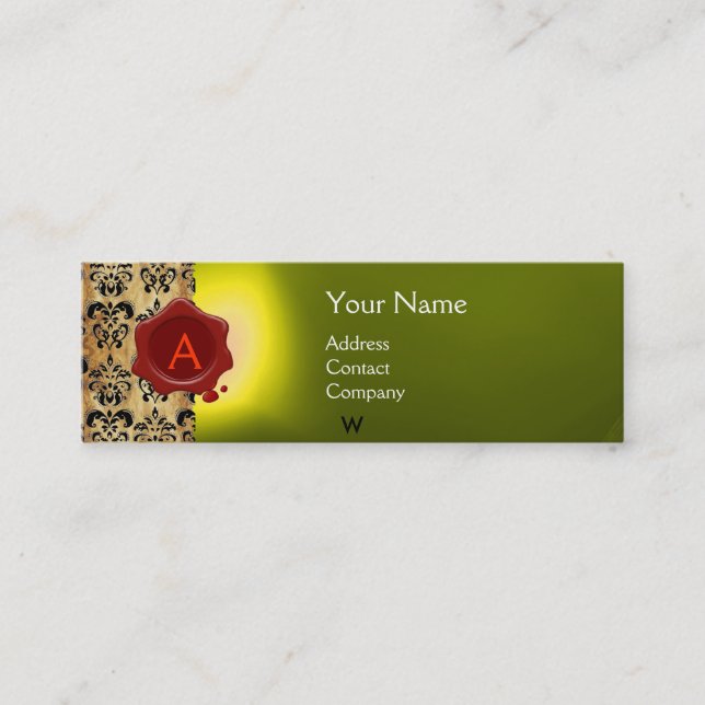 WAX SEAL DAMASK PARCHMENT  MONOGRAM yellow Mini Business Card (Front)